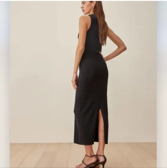 NEW Reformation Michael Cotton Cut Out Black Sweater Dress